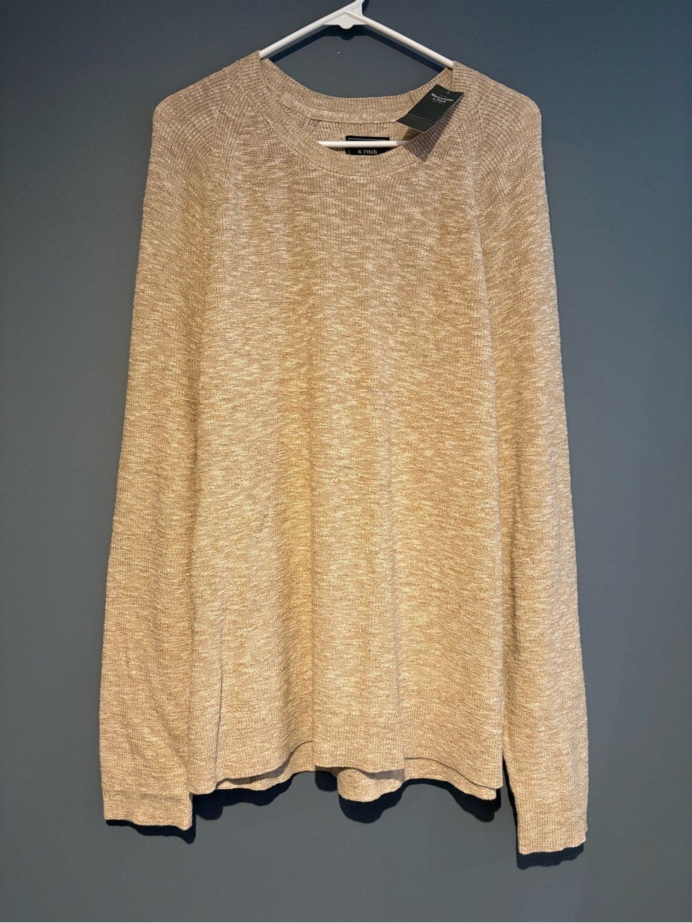 NWT Abercrombie & Fitch Men’s XL Sweater 100% Cotton Tan Crewneck Minimalist